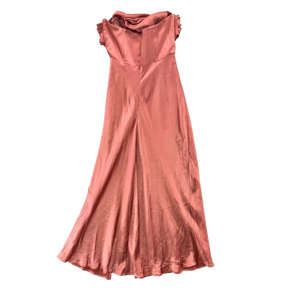 Here Comes The Sun Maxi Dress Gown Pink Satin Strapless Formal Size M - Picture 11 of 14